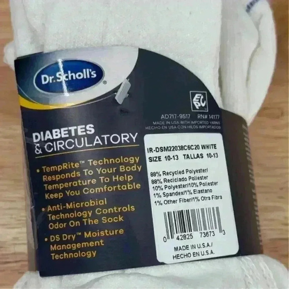 Dr. Scholl's Diabetes & Circulatory Crew Socks - 6 Pairs Men's Sz 7-12 - Picture 2 of 4